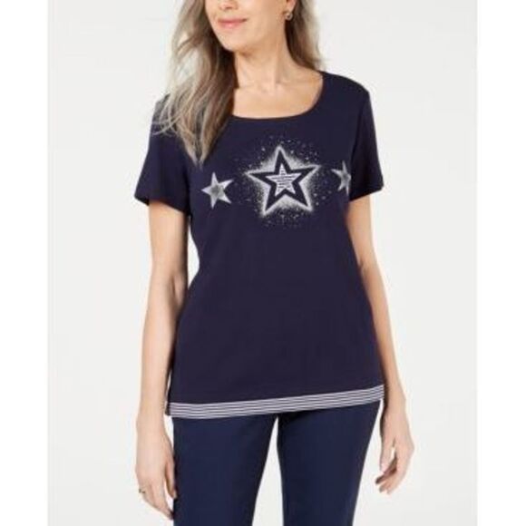 Karen Scott Petite Stars Top - Picture 1 of 1